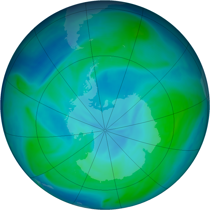 Antarctic ozone map for 16 January 2007